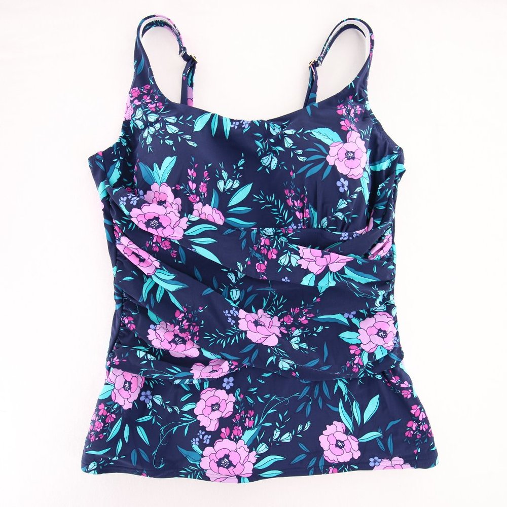 NWOT Purple Navy Blue Floral Wrap Tankini Top 16